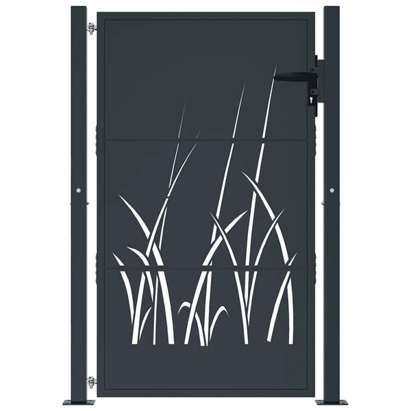 vidaXL Garden Gate Anthracite 100x125 cm Steel Grass Design