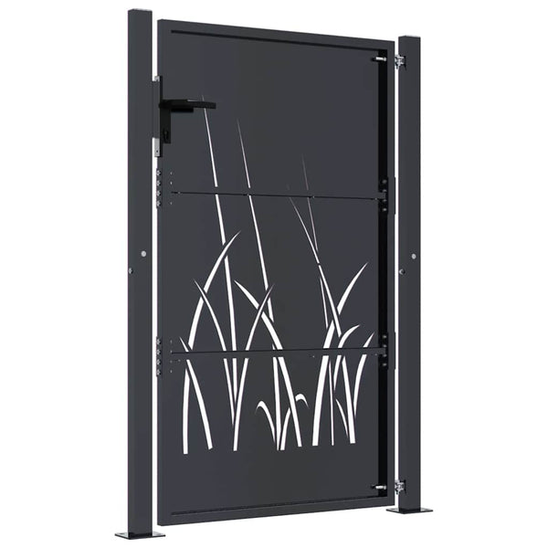 vidaXL Garden Gate Anthracite 100x125 cm Steel Grass Design