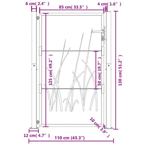 vidaXL Garden Gate Anthracite 100x125 cm Steel Grass Design