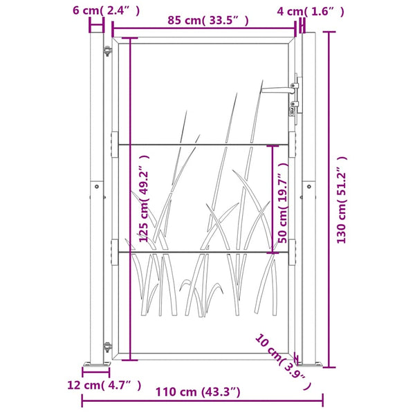 vidaXL Garden Gate Anthracite 100x125 cm Steel Grass Design