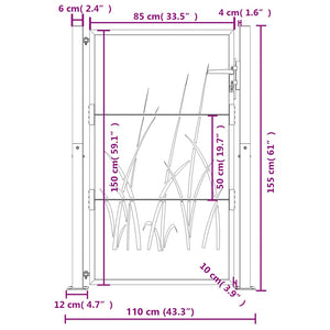 vidaXL Garden Gate Anthracite 100x150 cm Steel Grass Design