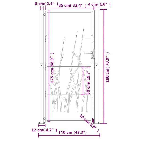 vidaXL Garden Gate Anthracite 100x175 cm Steel Grass Design