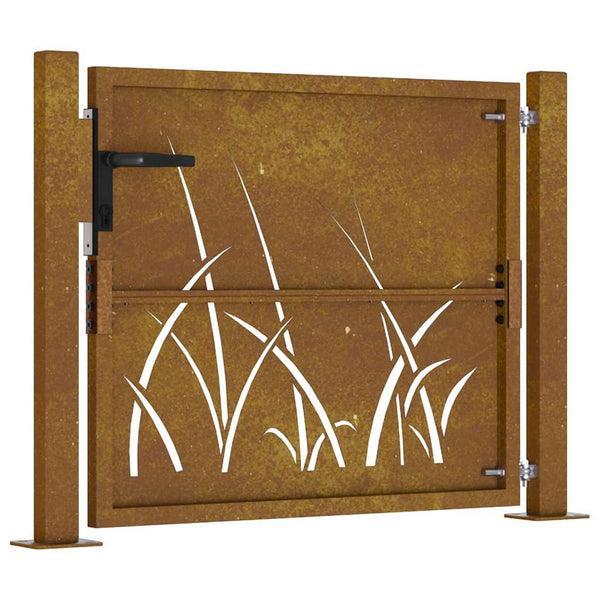 vidaXL Garden Gate 100x75 cm Corten Steel Grass Design