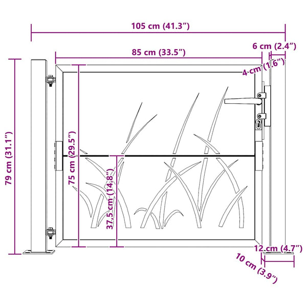 vidaXL Garden Gate 100x75 cm Corten Steel Grass Design