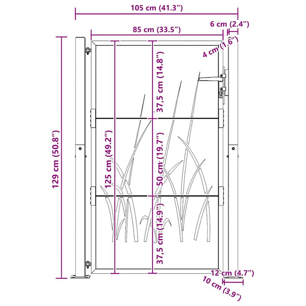 vidaXL Garden Gate 100x125 cm Corten Steel Grass Design