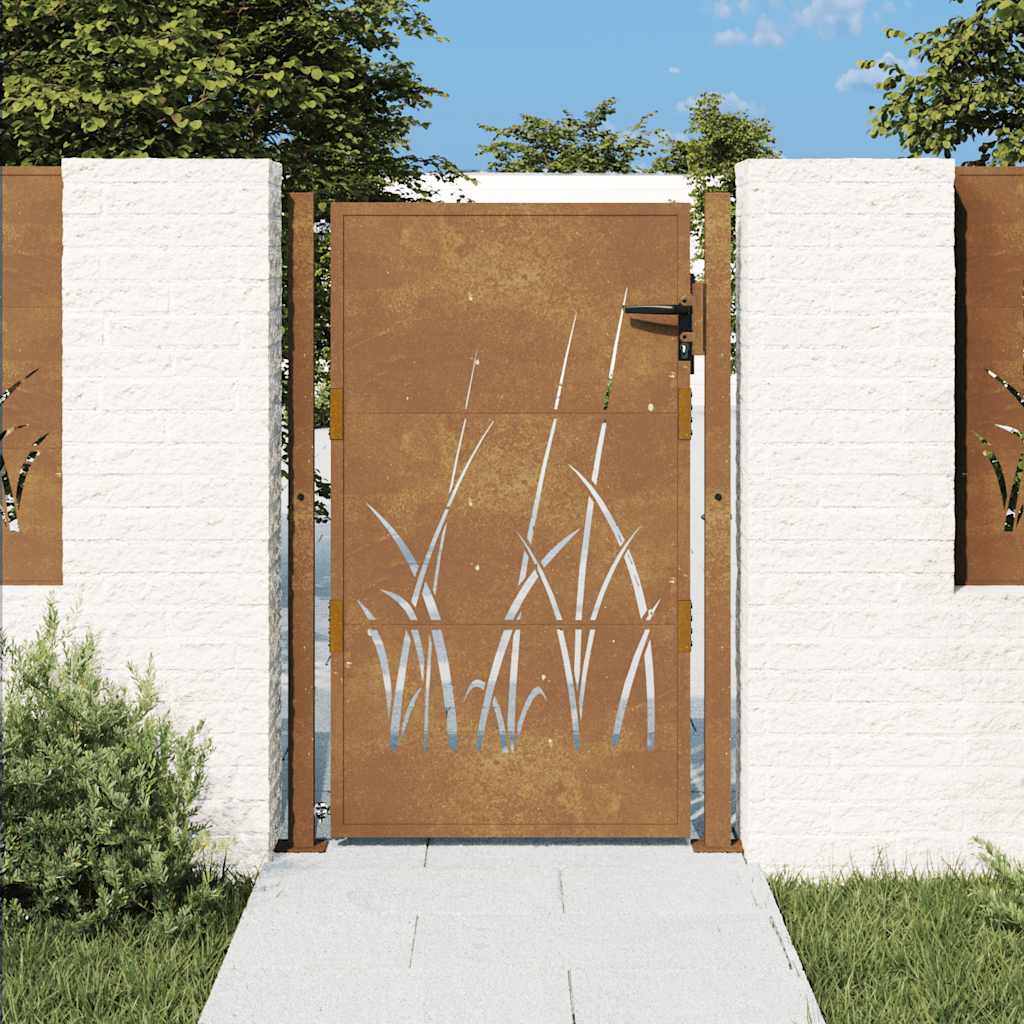 vidaXL Garden Gate 100x125 cm Corten Steel Grass Design