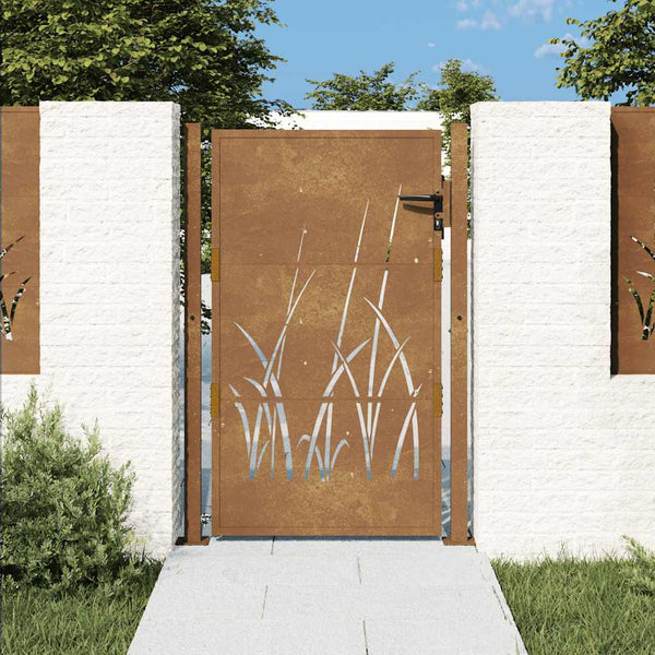 vidaXL Garden Gate 100x125 cm Corten Steel Grass Design
