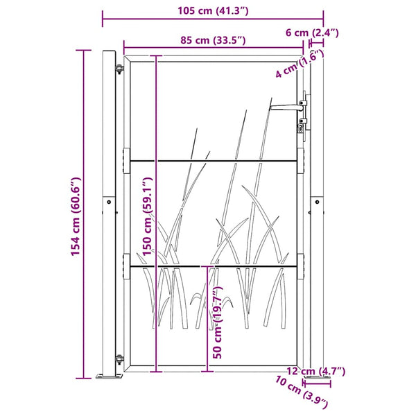 vidaXL Garden Gate 100x150 cm Corten Steel Grass Design