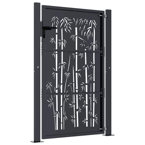 vidaXL Garden Gate Anthracite 100x150 cm Steel Bamboo Design