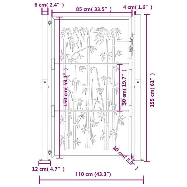 vidaXL Garden Gate Anthracite 100x150 cm Steel Bamboo Design