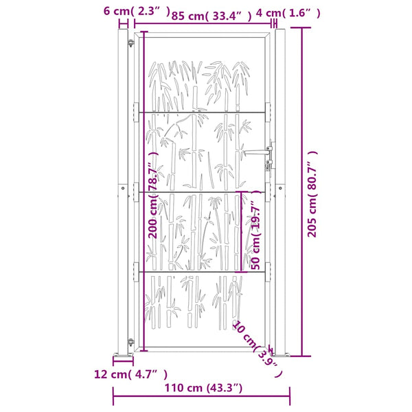 vidaXL Garden Gate Anthracite 100x200 cm Steel Bamboo Design