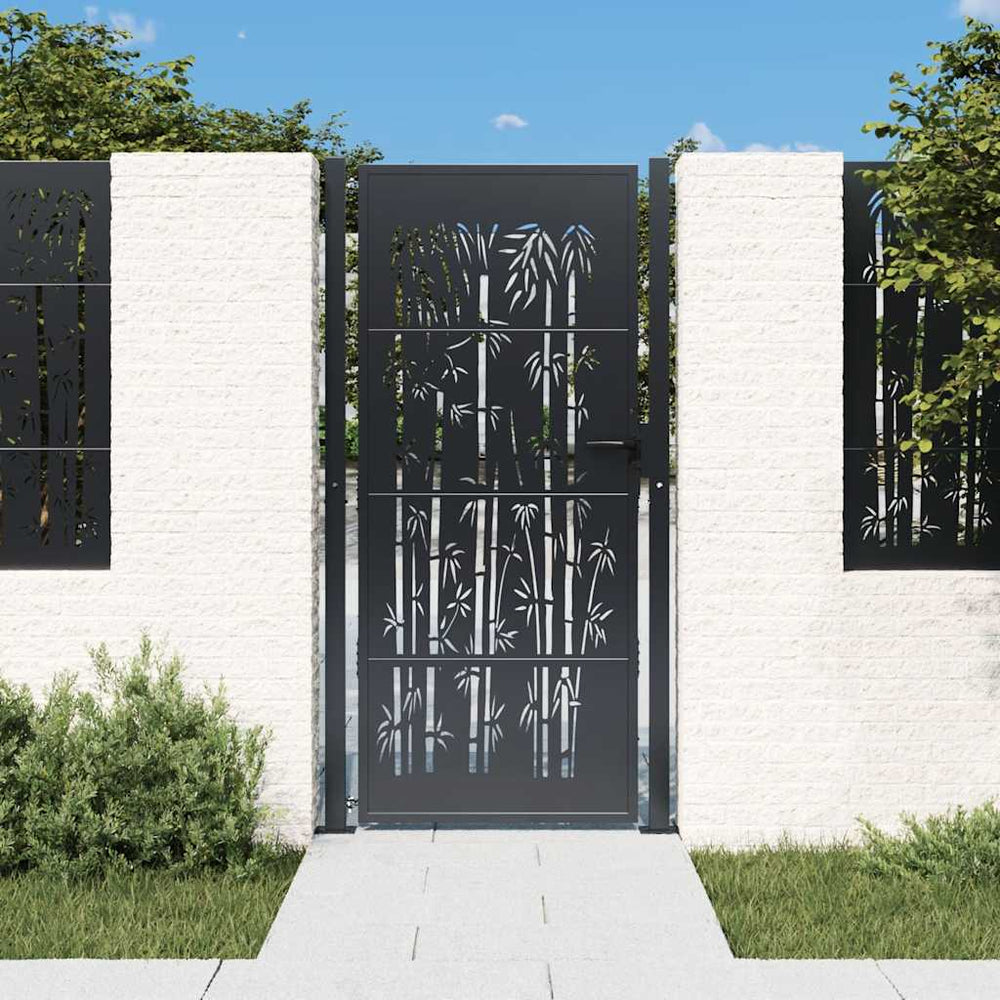 vidaXL Garden Gate Anthracite 100x200 cm Steel Bamboo Design