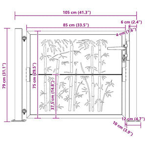 vidaXL Garden Gate 100x75 cm Corten Steel Bamboo Design