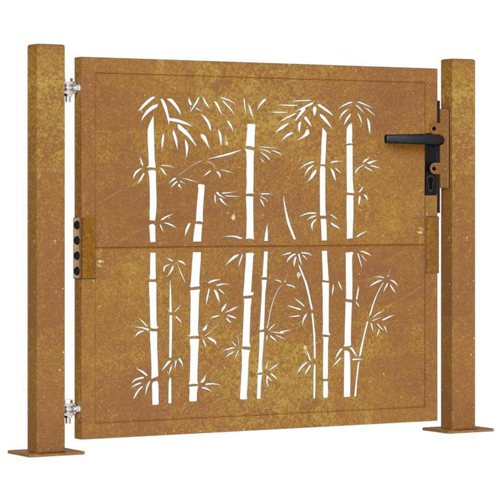 vidaXL Garden Gate 100x100 cm Corten Steel Bamboo Design