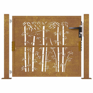 vidaXL Garden Gate 100x100 cm Corten Steel Bamboo Design