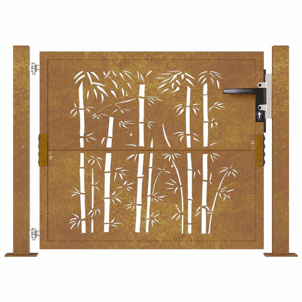 vidaXL Garden Gate 100x100 cm Corten Steel Bamboo Design