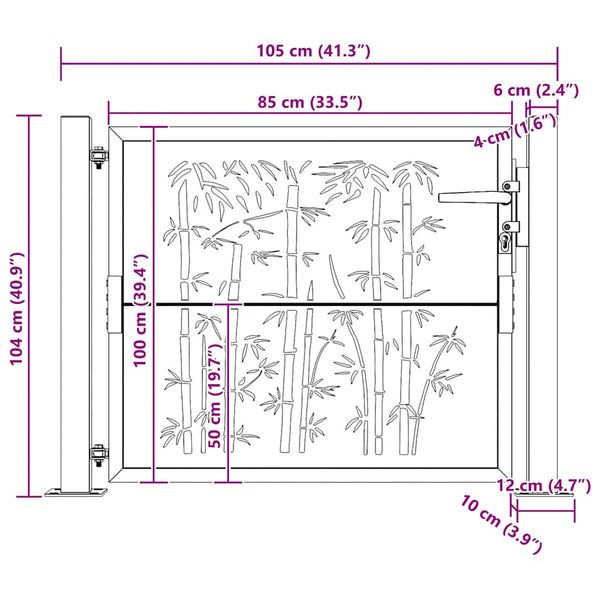 vidaXL Garden Gate 100x100 cm Corten Steel Bamboo Design