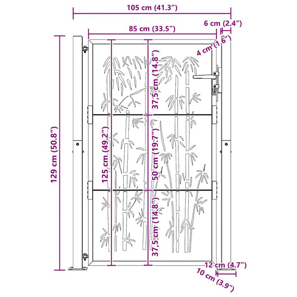 vidaXL Garden Gate 100x125 cm Corten Steel Bamboo Design
