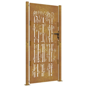 vidaXL Garden Gate 100x200 cm Corten Steel Bamboo Design