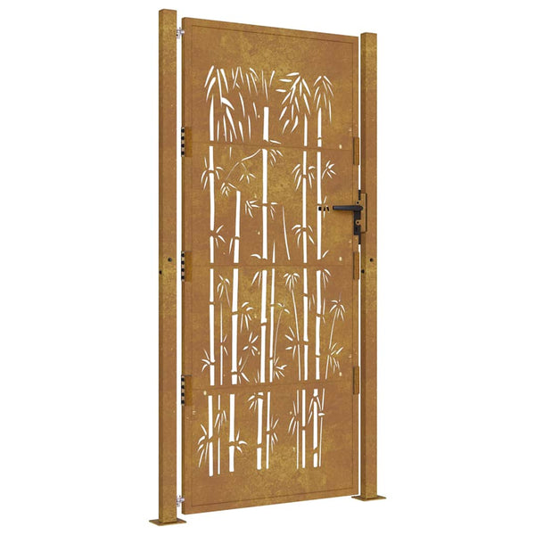 vidaXL Garden Gate 100x200 cm Corten Steel Bamboo Design