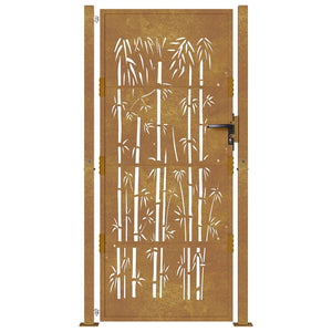vidaXL Garden Gate 100x200 cm Corten Steel Bamboo Design
