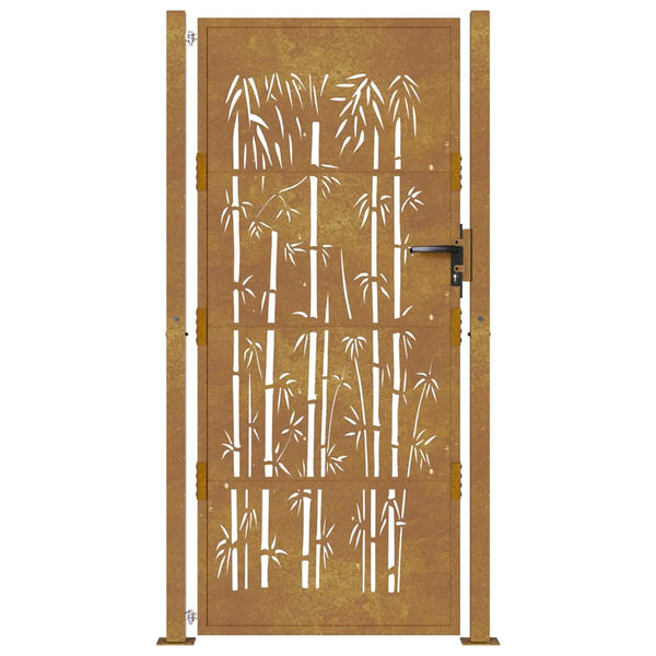 vidaXL Garden Gate 100x200 cm Corten Steel Bamboo Design