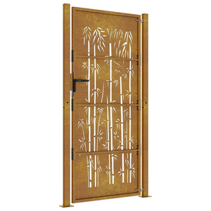 vidaXL Garden Gate 100x200 cm Corten Steel Bamboo Design