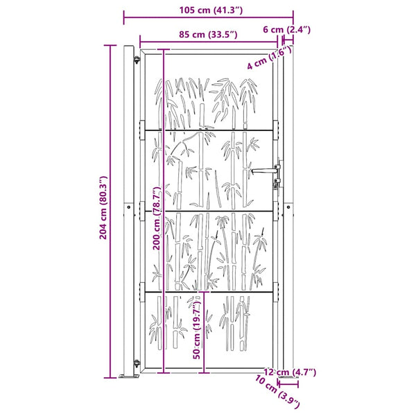 vidaXL Garden Gate 100x200 cm Corten Steel Bamboo Design