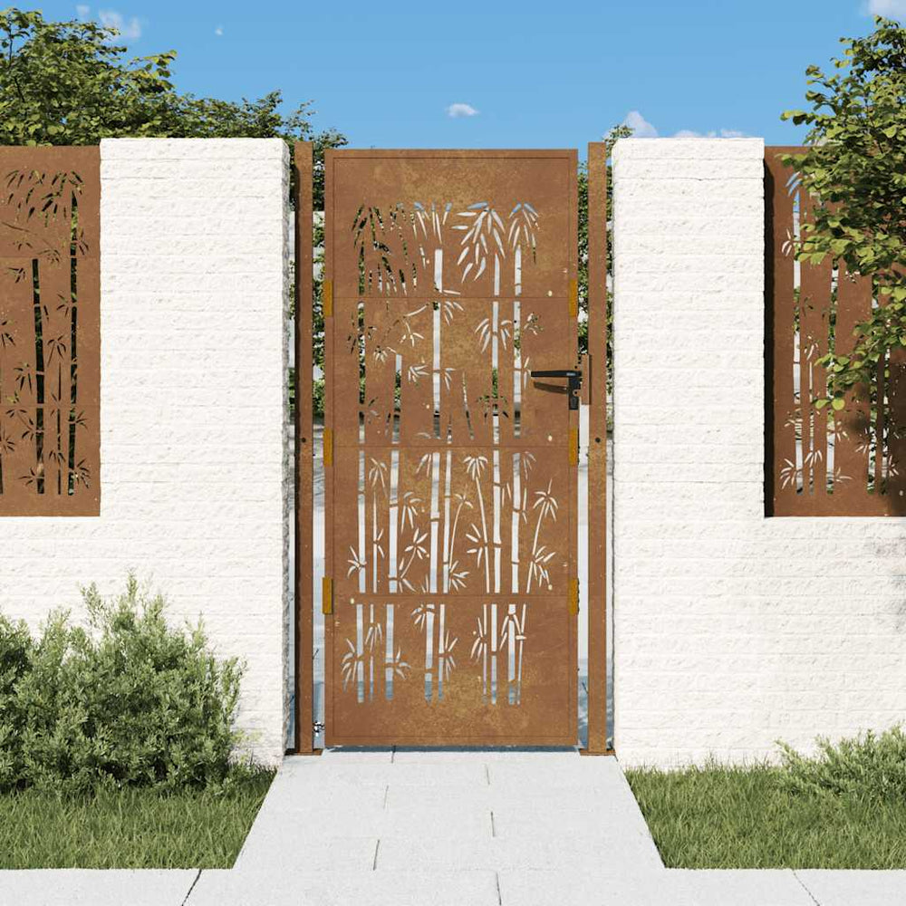 vidaXL Garden Gate 100x200 cm Corten Steel Bamboo Design