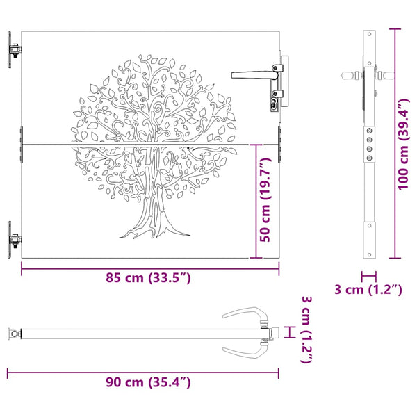 vidaXL Garden Gate 85x100 cm Corten Steel Tree Design