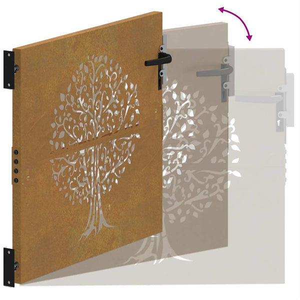 vidaXL Garden Gate 85x100 cm Corten Steel Tree Design