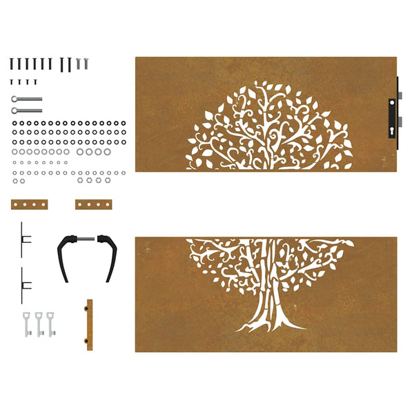 vidaXL Garden Gate 85x100 cm Corten Steel Tree Design
