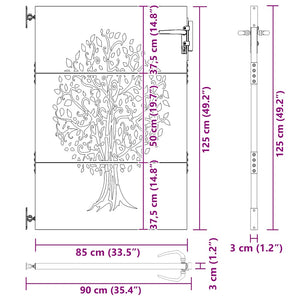 vidaXL Garden Gate 85x125 cm Corten Steel Tree Design