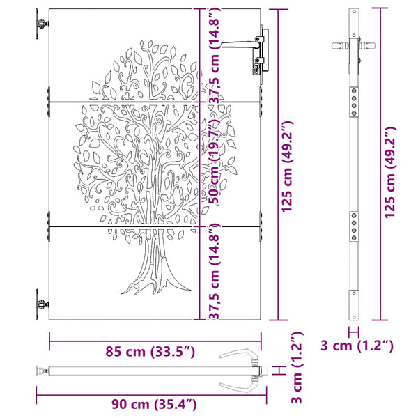 vidaXL Garden Gate 85x125 cm Corten Steel Tree Design