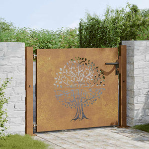 vidaXL Garden Gate 100x100 cm Corten Steel Tree Design