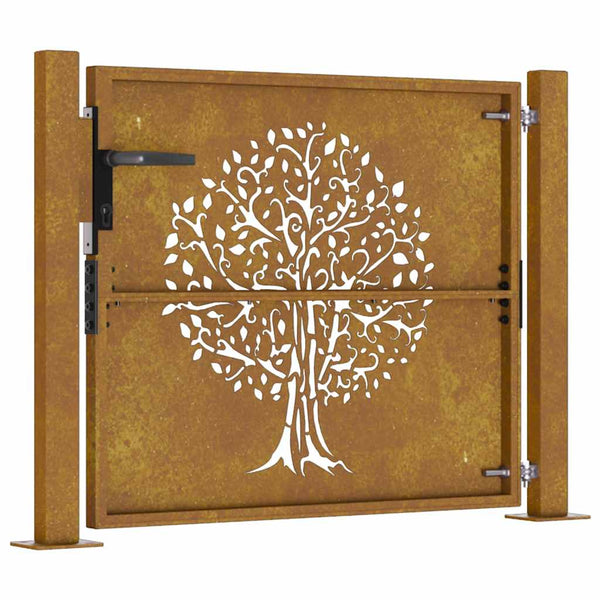 vidaXL Garden Gate 100x100 cm Corten Steel Tree Design