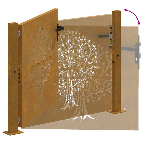 vidaXL Garden Gate 100x100 cm Corten Steel Tree Design