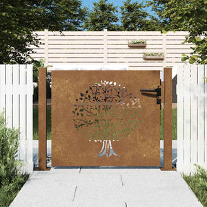 vidaXL Garden Gate 100x100 cm Corten Steel Tree Design