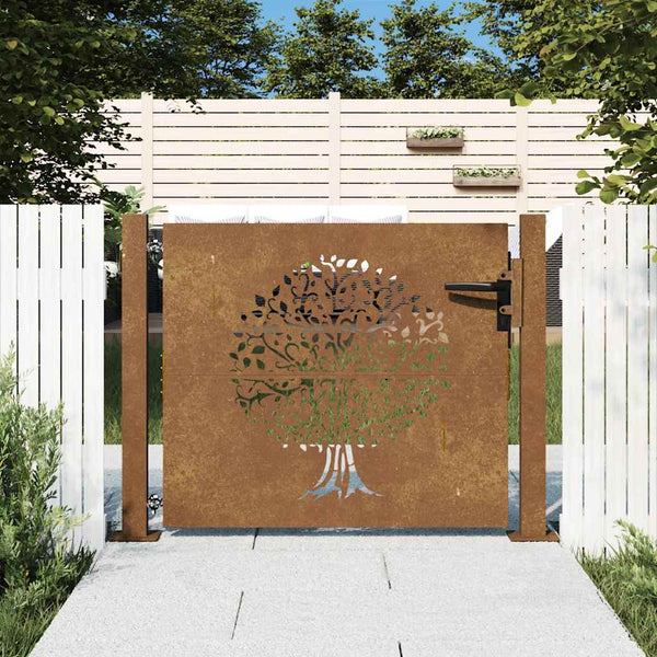 vidaXL Garden Gate 100x100 cm Corten Steel Tree Design