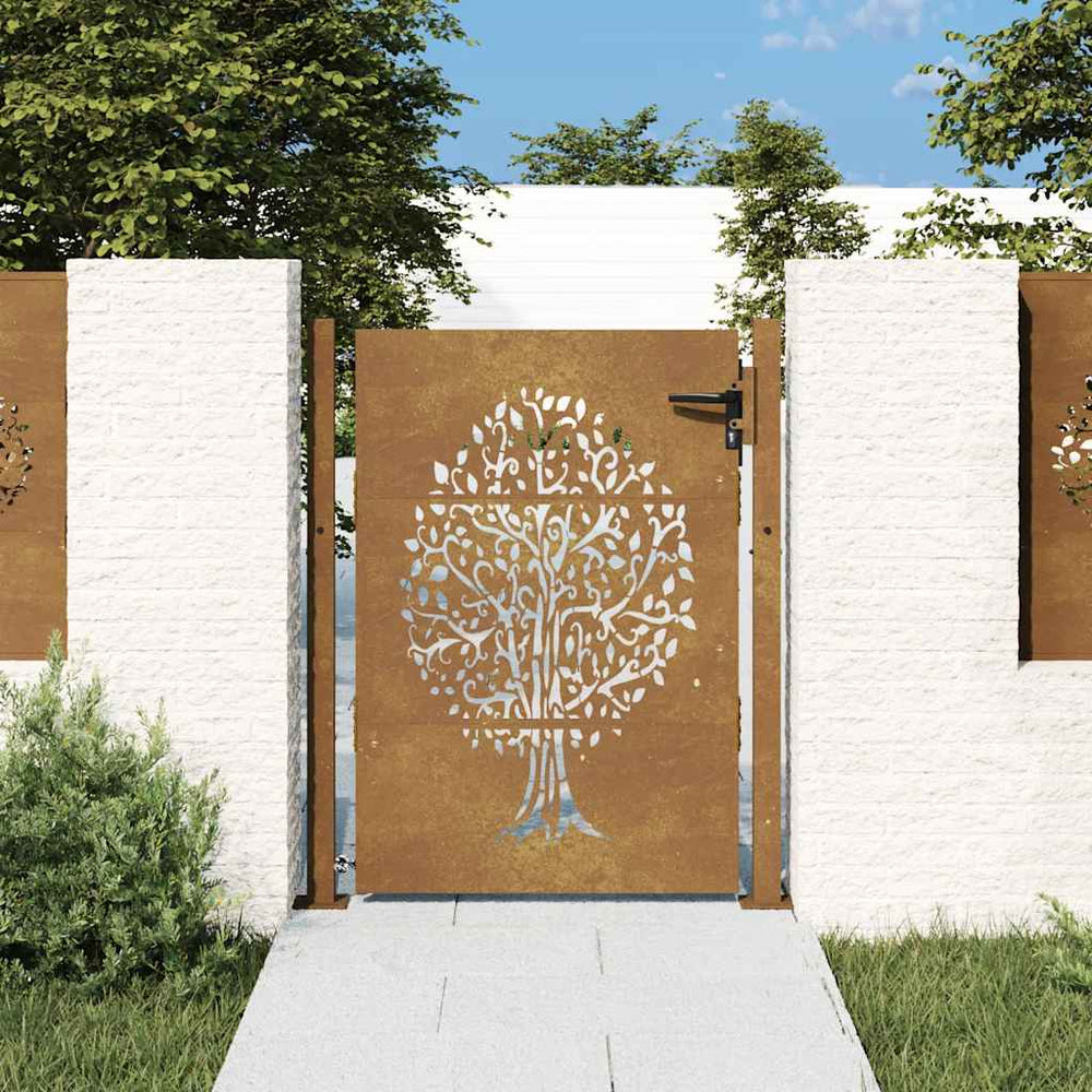 vidaXL Garden Gate 100x125 cm Corten Steel Tree Design
