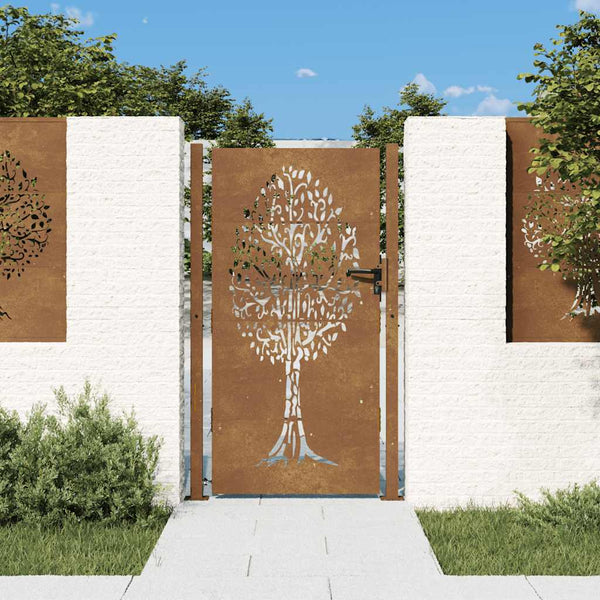 vidaXL Garden Gate 100x175 cm Corten Steel Tree Design