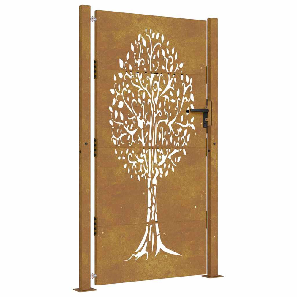 vidaXL Garden Gate 100x200 cm Corten Steel Tree Design