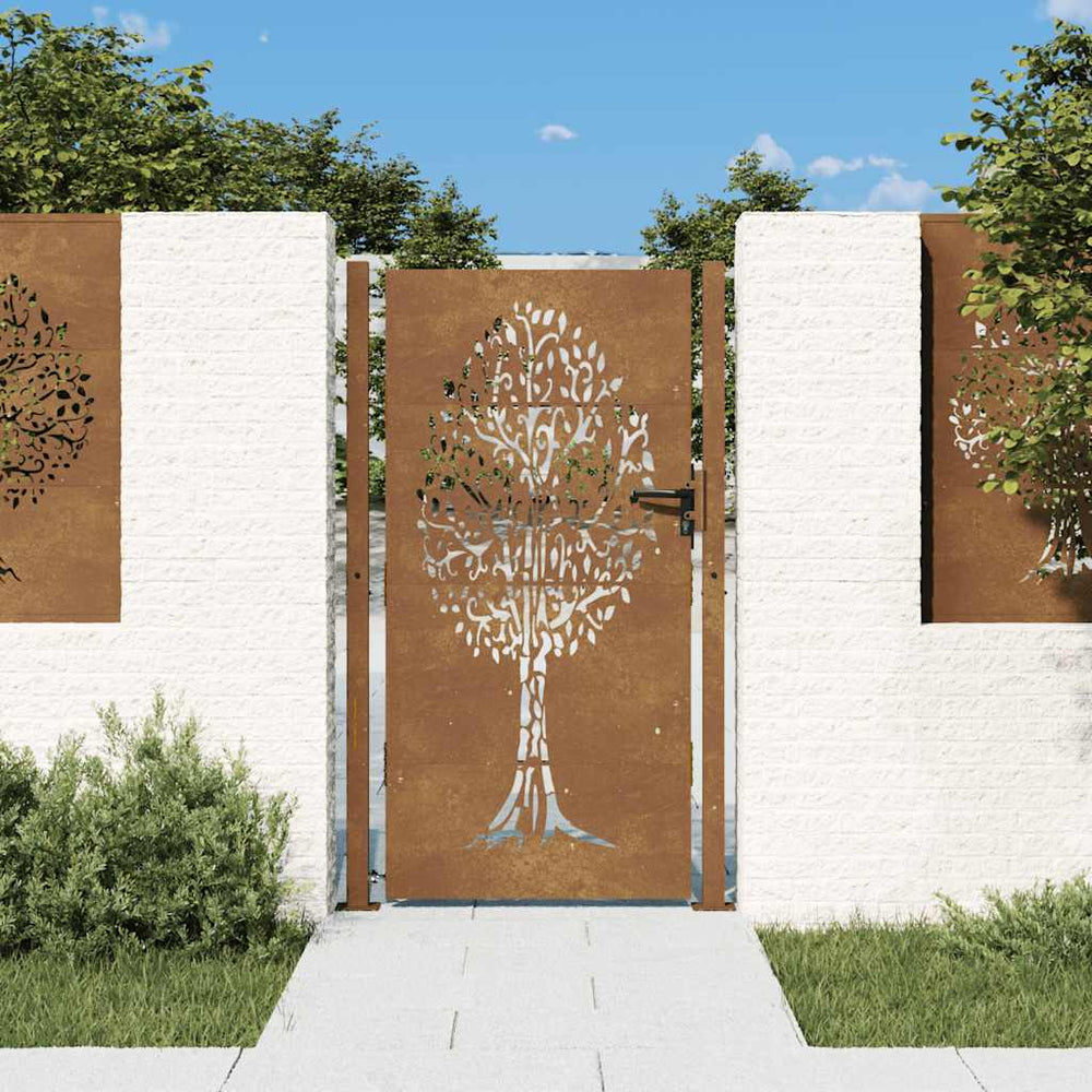vidaXL Garden Gate 100x200 cm Corten Steel Tree Design