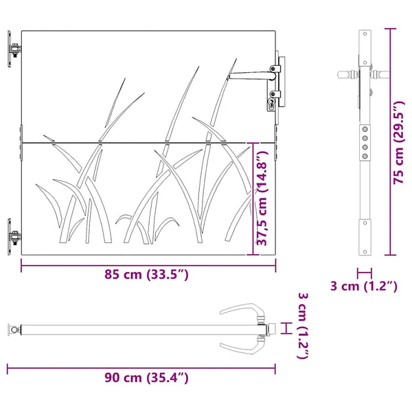 vidaXL Garden Gate 85x75 cm Corten Steel Grass Design