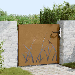 vidaXL Garden Gate 85x100 cm Corten Steel Grass Design