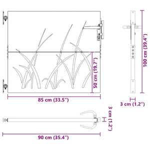 vidaXL Garden Gate 85x100 cm Corten Steel Grass Design