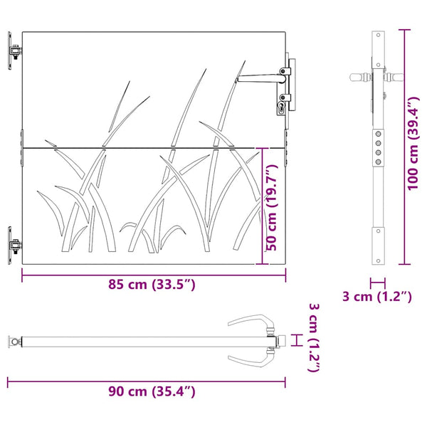 vidaXL Garden Gate 85x100 cm Corten Steel Grass Design