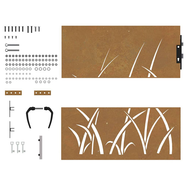 vidaXL Garden Gate 85x100 cm Corten Steel Grass Design