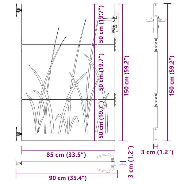 vidaXL Garden Gate 85x150 cm Corten Steel Grass Design