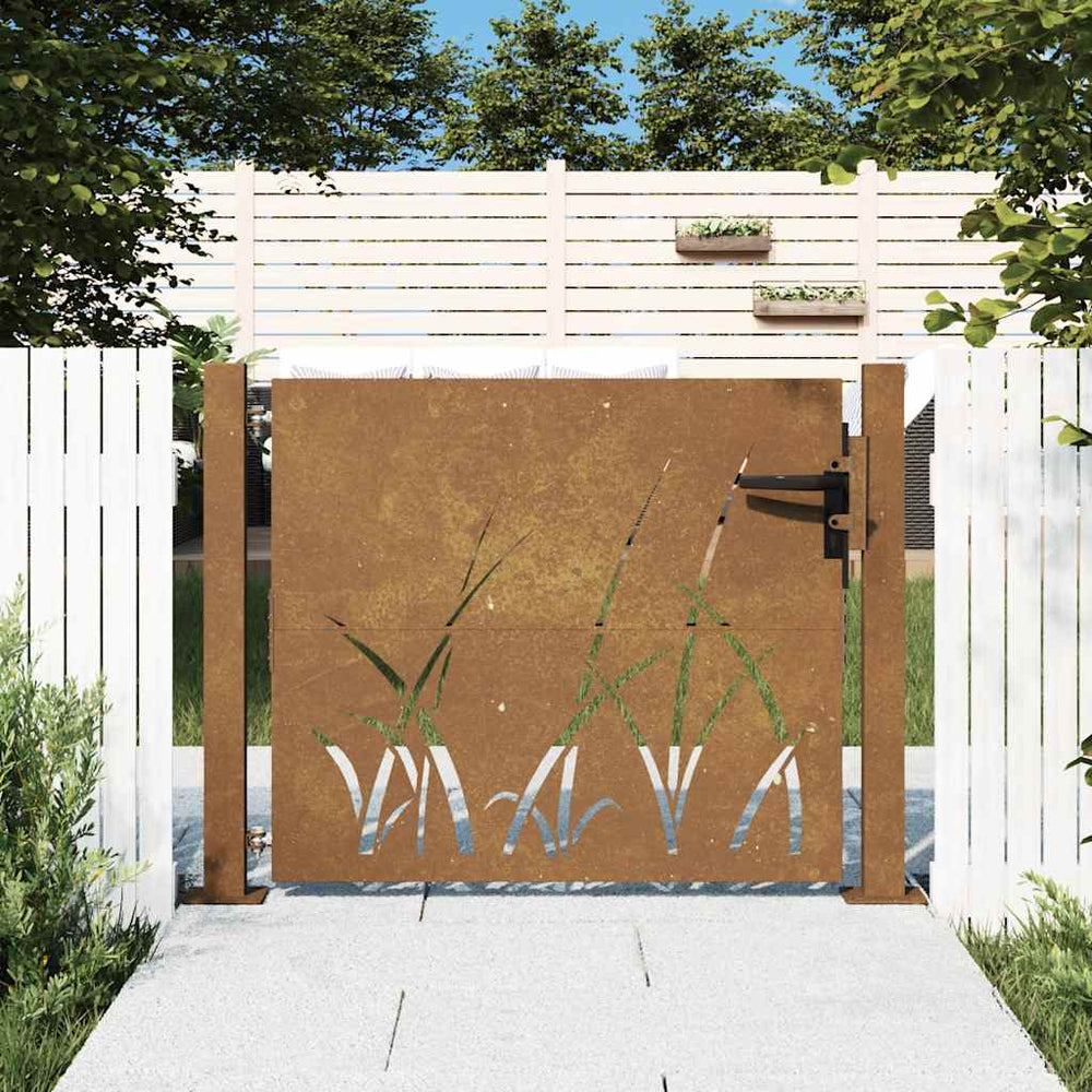 vidaXL Garden Gate 100x75 cm Corten Steel Grass Design